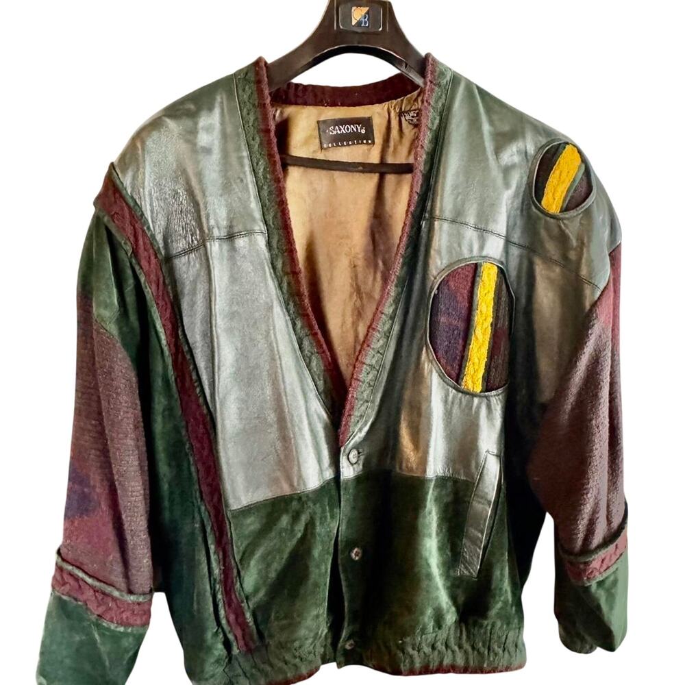Vintage Saxony Collection Patchwork Leather Jacket 90s Artwear 3X